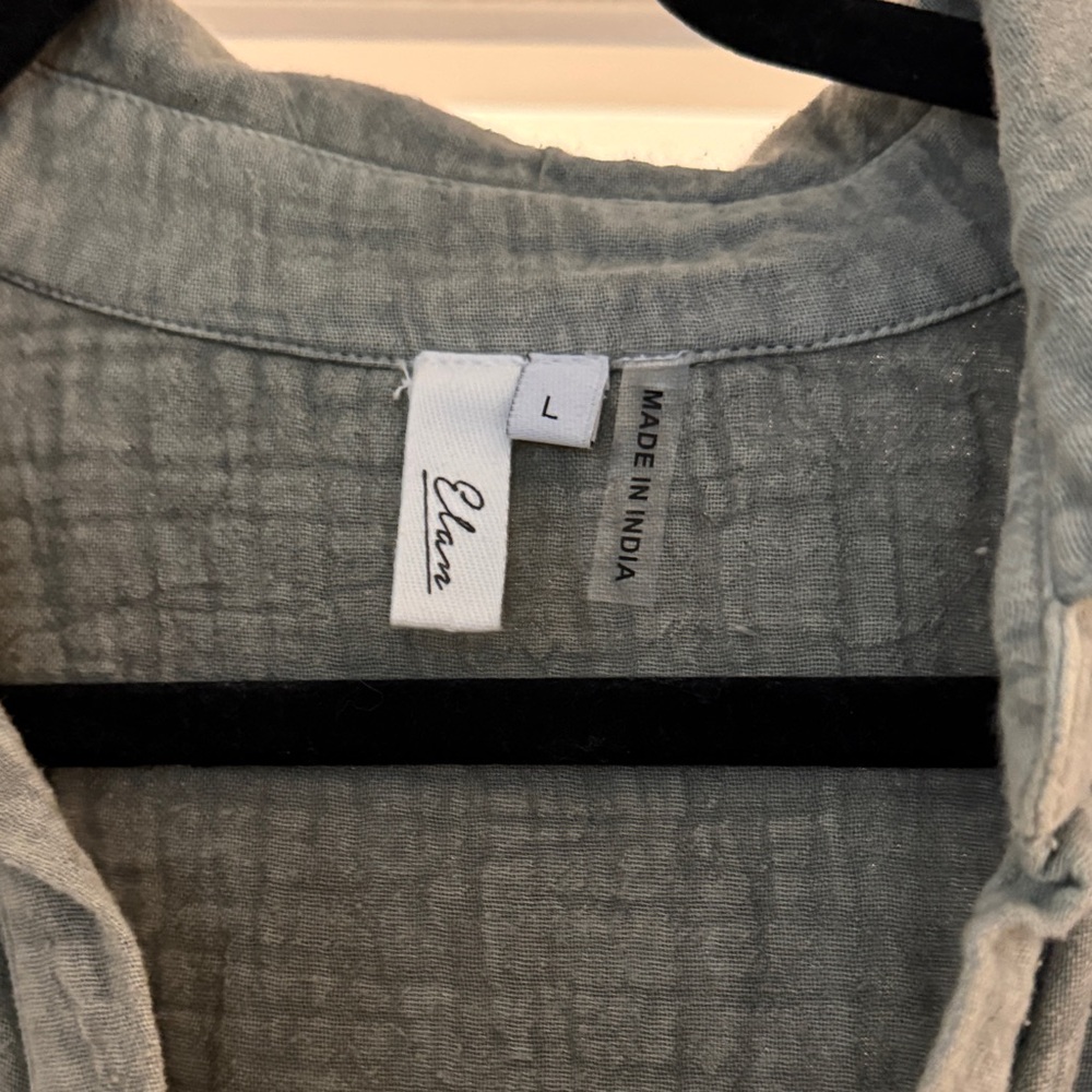 Elan Gauzy Cotton Split Neck Roll Sleeve Shirt Dress - Picture 6 of 7